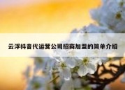 云浮抖音代运营公司招商加盟的简单介绍