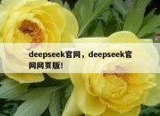 deepseek官网，deepseek官网网页版！