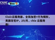 Ciuic云服务器，全局加密+行为模拟，美国住宅IP，25/月，chia 云服务器！